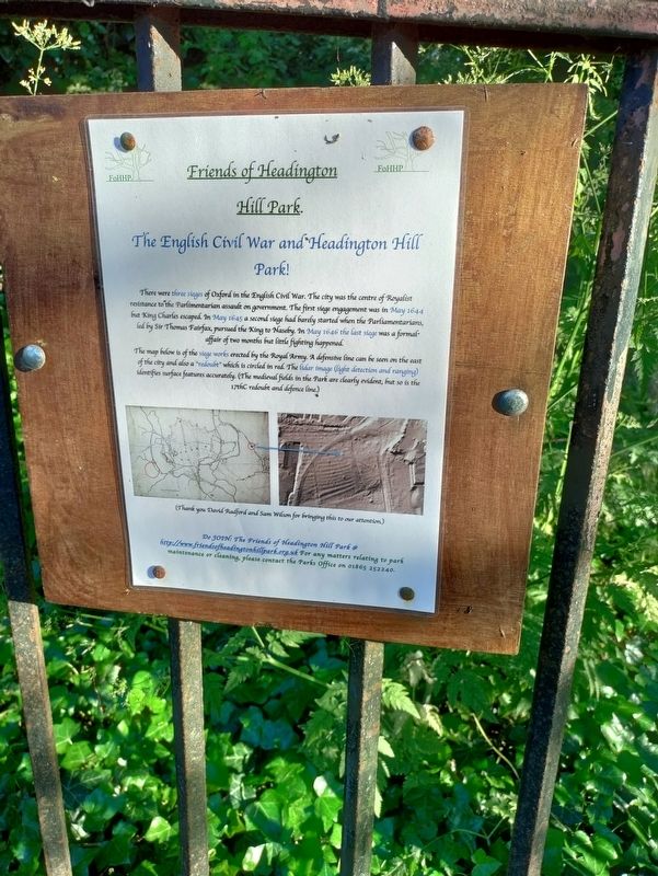 The English Civil War and Headington Hill Park Marker image. Click for full size.