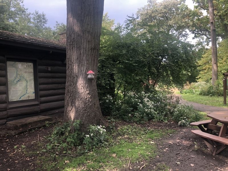 Riverside Scout Cabin and historical marker image. Click for full size.
