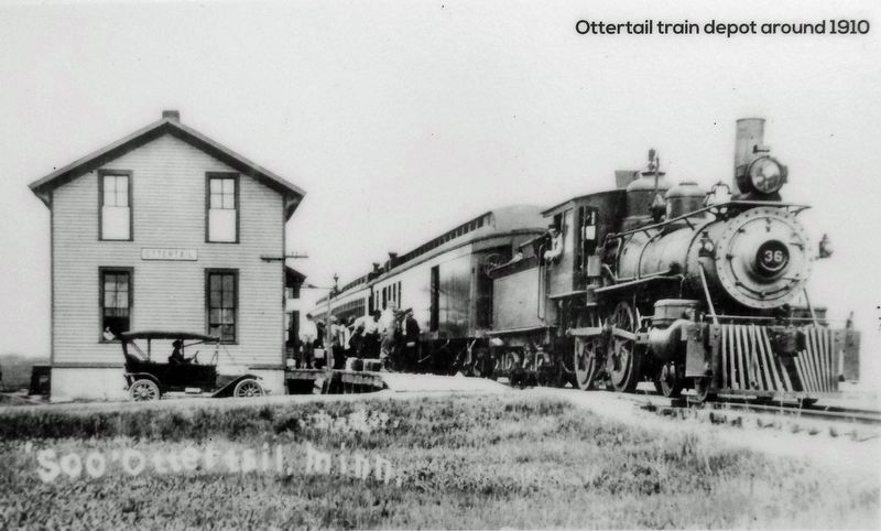 Marker detail: Ottertail Train Depot around 1910 image. Click for full size.