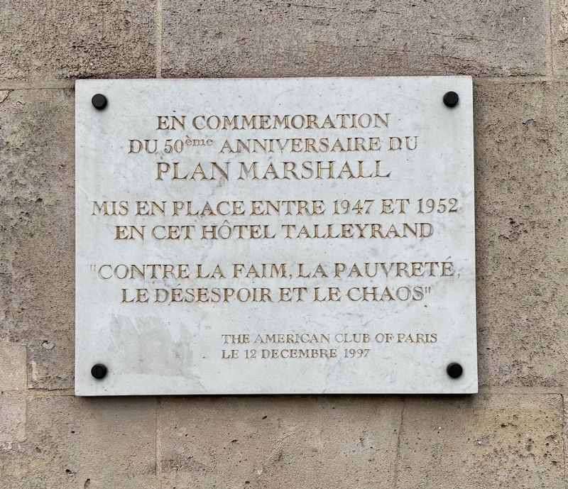 Plan Marshall / The Marshall Plan Marker - French plaque image. Click for full size.