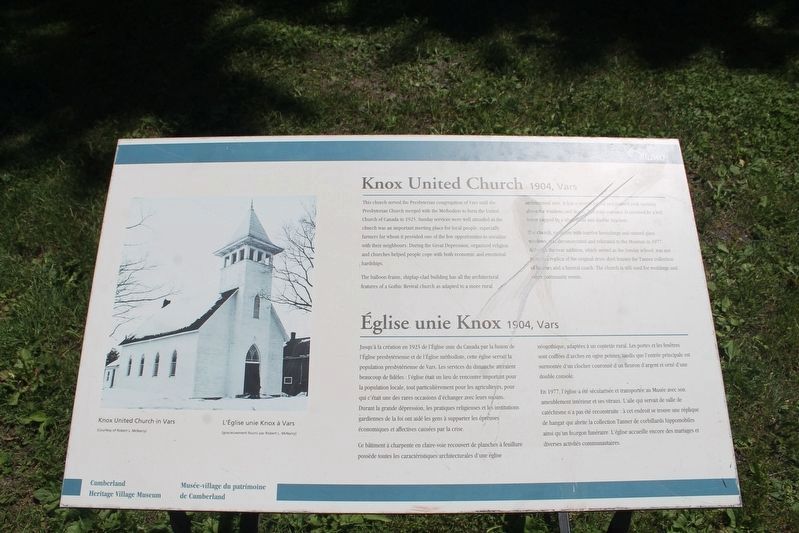 Knox United Church 1904, Vars Marker image. Click for full size.