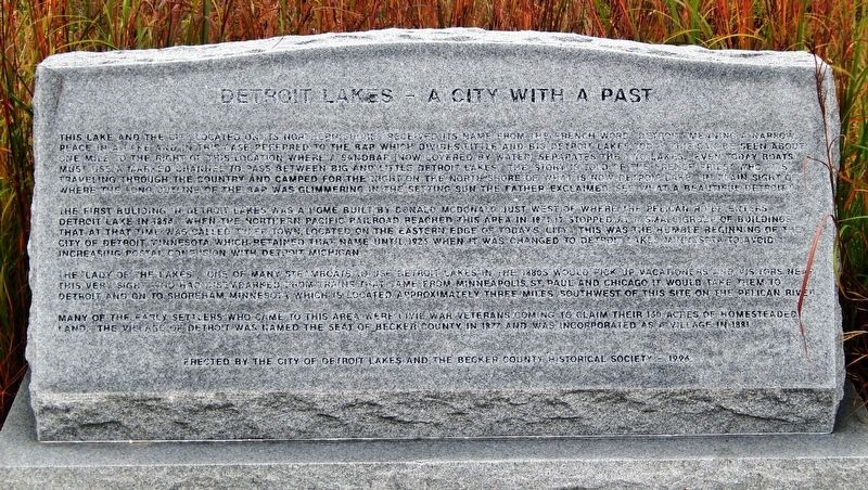 Detroit Lakes - A City with a Past Marker image. Click for full size.