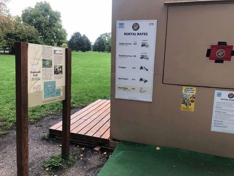 Humboldt Park Marker and bike kiosk. Click for full size. Humboldt Park Marker and bike kiosk image. Click for full size.