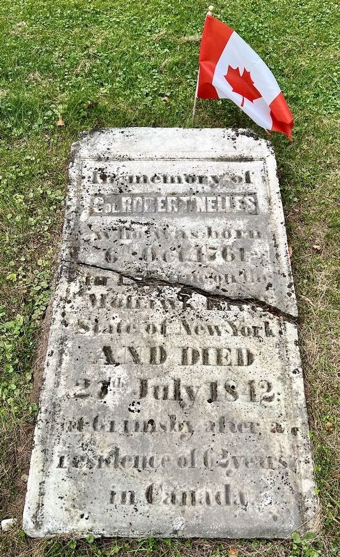 Col. Robert Nelles gravestone, in nearby St. Andrews Church cemetery image. Click for full size.