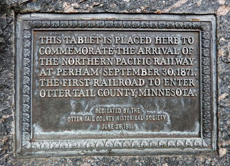 Arrival of the Northern Pacific Railway at Perham Marker image. Click for full size.