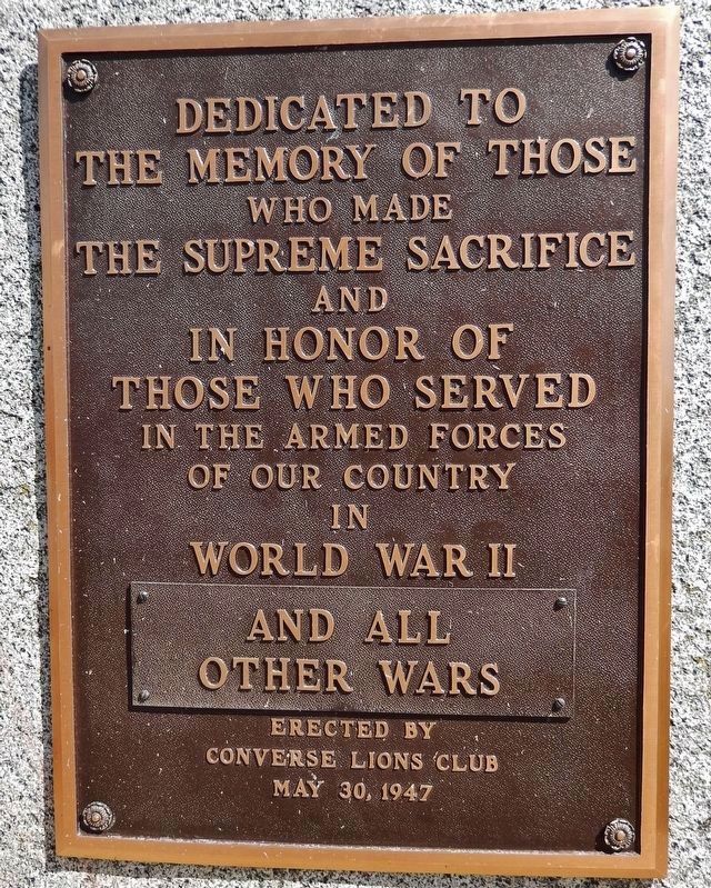 Converse War Memorial. Click for more information. Converse War Memorial image. Click for more information.
