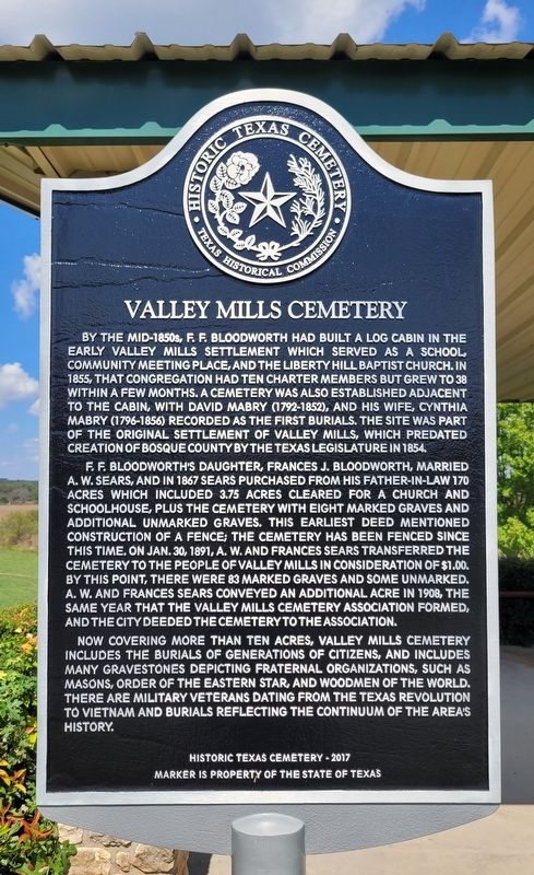 Valley Mills Cemetery Marker image. Click for full size.