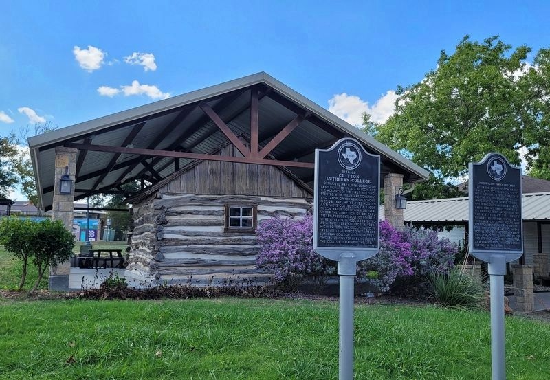 The Site of Clifton Lutheran College Marker is the left marker of the two markers image. Click for full size.