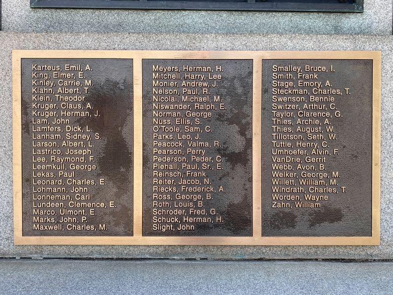Osceola County World War I Memorial (north side, lower section). Click for full size. Osceola County World War I Memorial (north side, lower section) image. Click for full size.