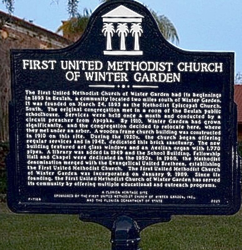 First United Methodist Church of Winter Garden Marker. Click for full size. First United Methodist Church of Winter Garden Marker image. Click for full size.