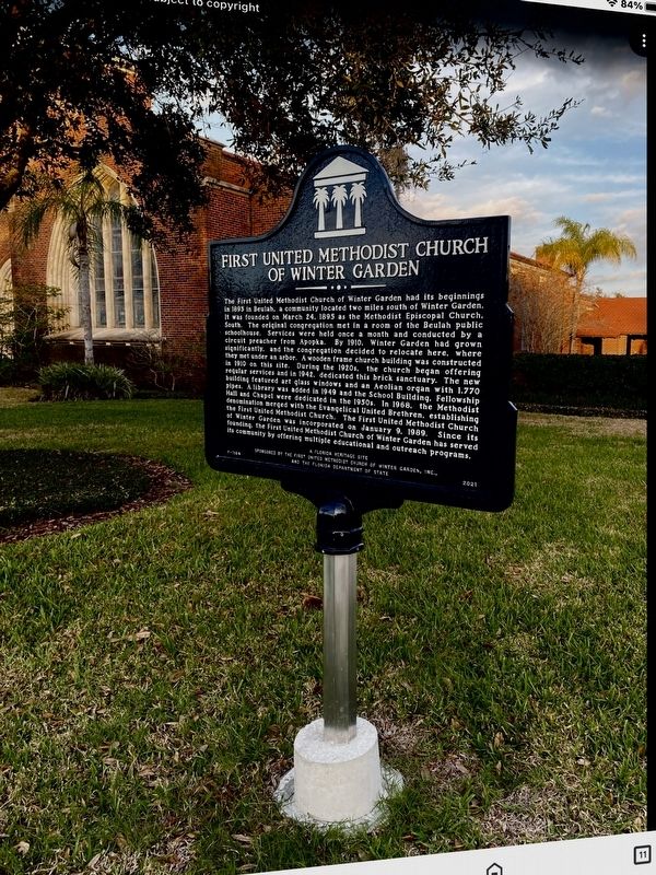 First United Methodist Church of Winter Garden Marker. Click for full size. First United Methodist Church of Winter Garden Marker image. Click for full size.
