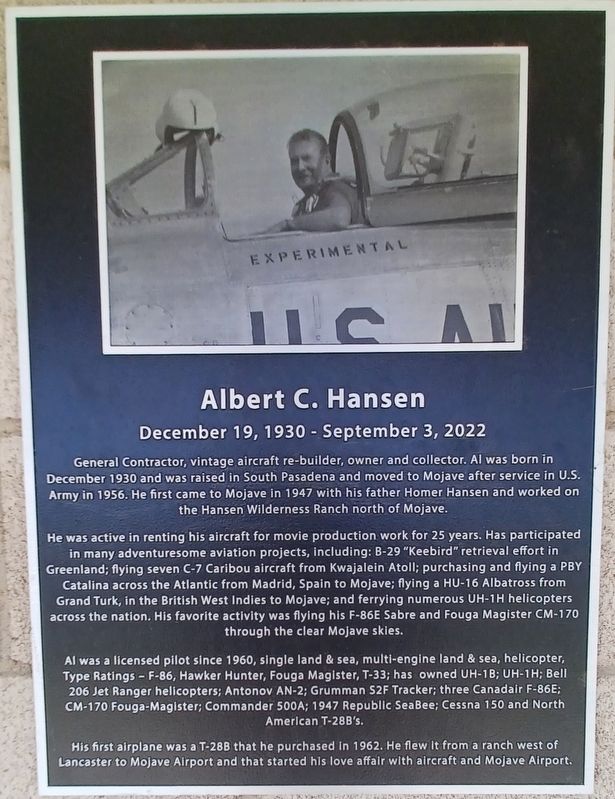 Albert C. Hansen Marker. Click for full size. Albert C. Hansen Marker image. Click for full size.