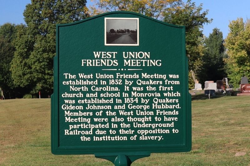 West Union Friends Meeting Marker. Click for full size. West Union Friends Meeting Marker image. Click for full size.
