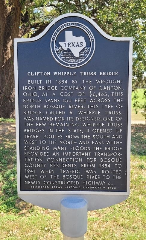 Clifton Whipple Truss Bridge Marker image. Click for full size.