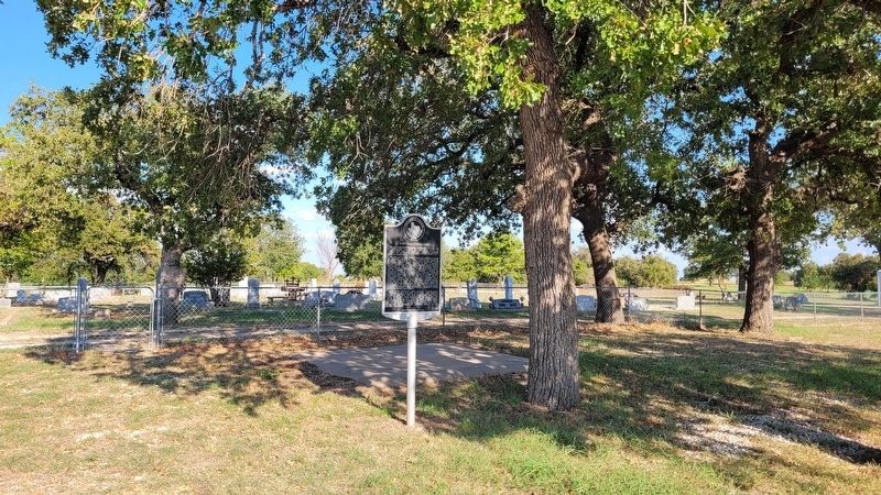 The Post Oak Community Marker in front of the cemetery image. Click for full size.