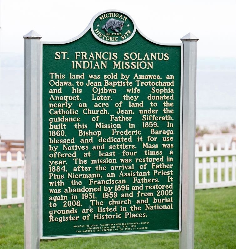 English side of St. Francis Solanus Indian Mission Marker. Click for full size. English side of St. Francis Solanus Indian Mission Marker image. Click for full size.