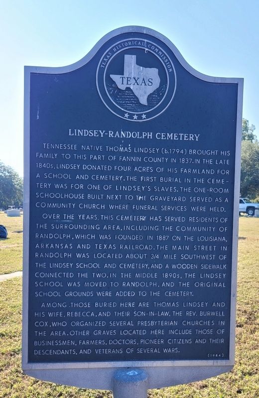 Lindsey-Randolph Cemetery Marker image. Click for full size.
