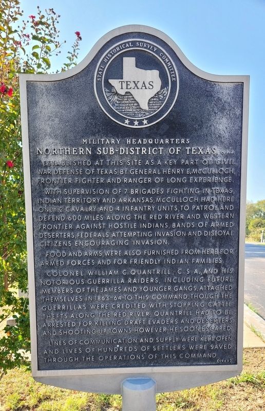 Military Headquarters Northern Sub-District of Texas, C.S.A. Marker image. Click for full size.