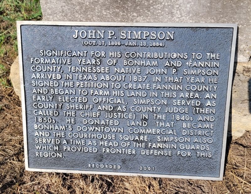 John P. Simpson Marker. Click for full size. John P. Simpson Marker image. Click for full size.