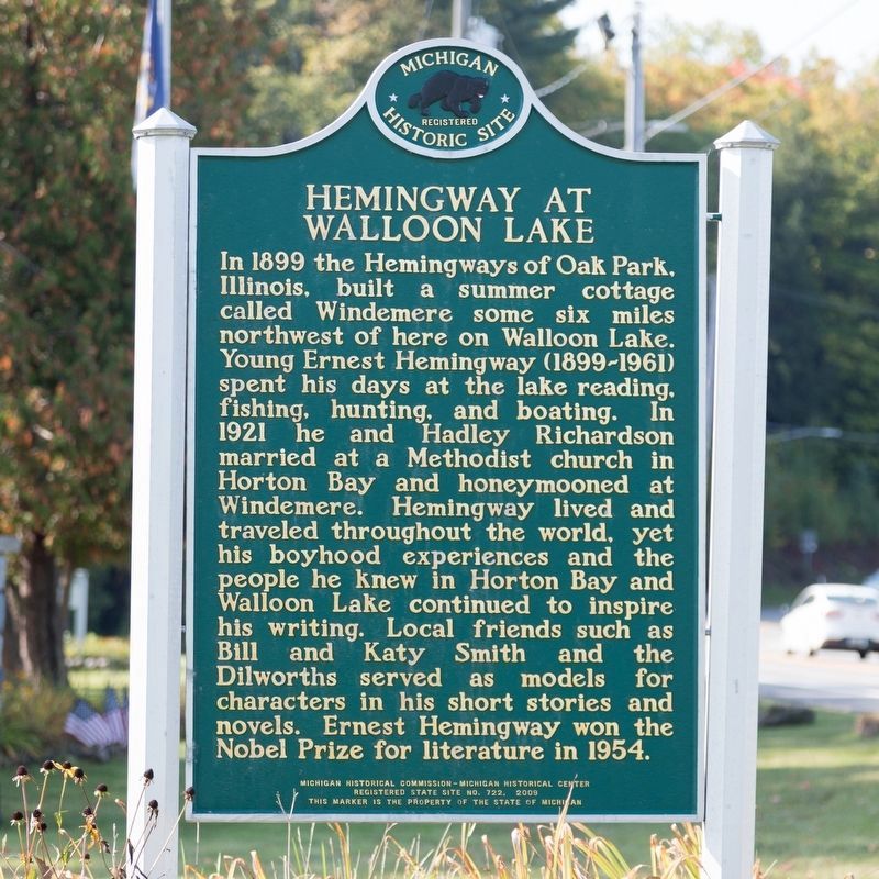 Hemingway at Walloon Lake Marker, Side One image. Click for full size.