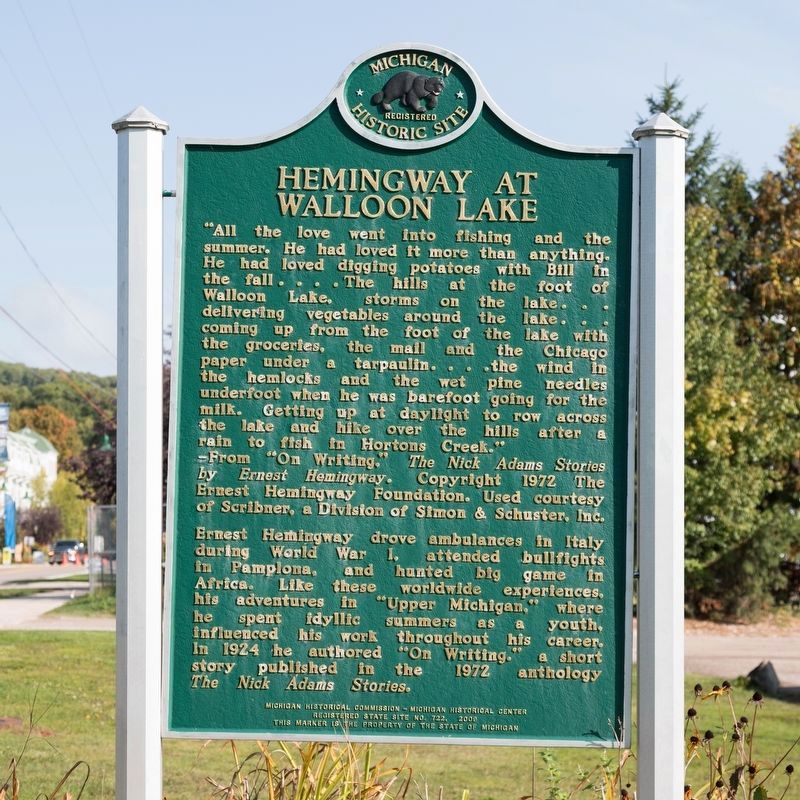 Hemingway at Walloon Lake Marker, Side Two image. Click for full size.
