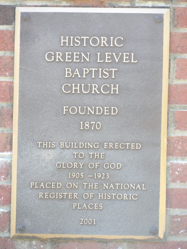 Historic Green Level Baptist Church Marker image. Click for full size.