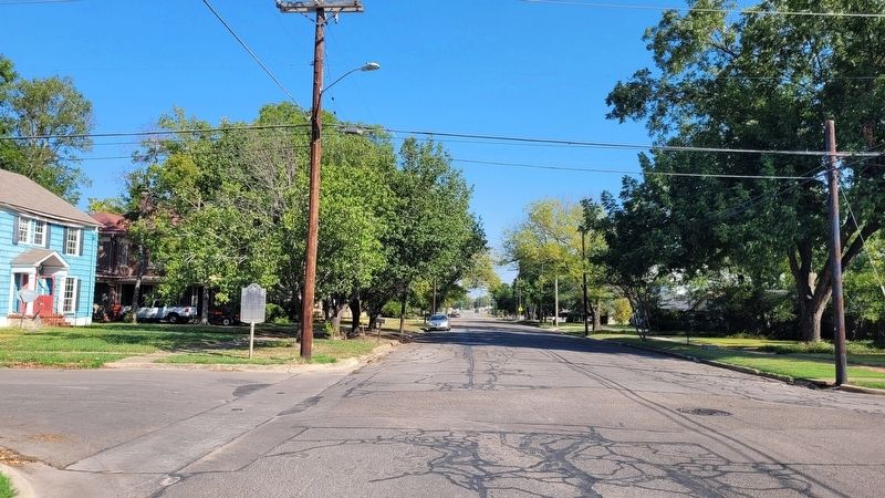 The view of the On Route of Early Texas Streetcars Marker from the street image. Click for full size.