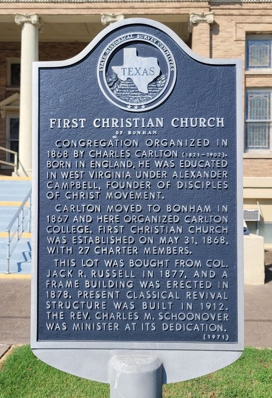 First Christian Church of Bonham Marker image. Click for full size.