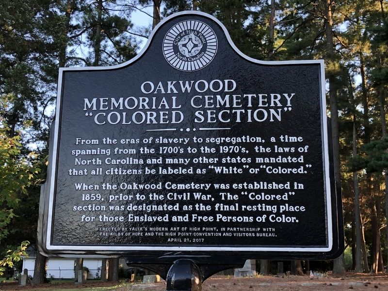 Oakwood Memorial Cemetery Colored Section Marker image. Click for full size.