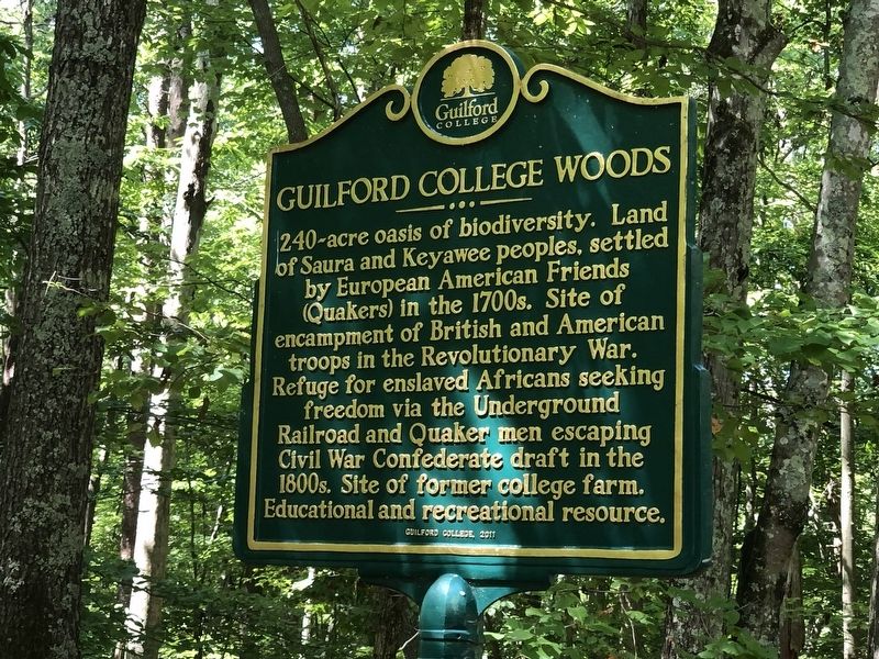 Guilford College Woods Marker. Click for full size. Guilford College Woods Marker image. Click for full size.