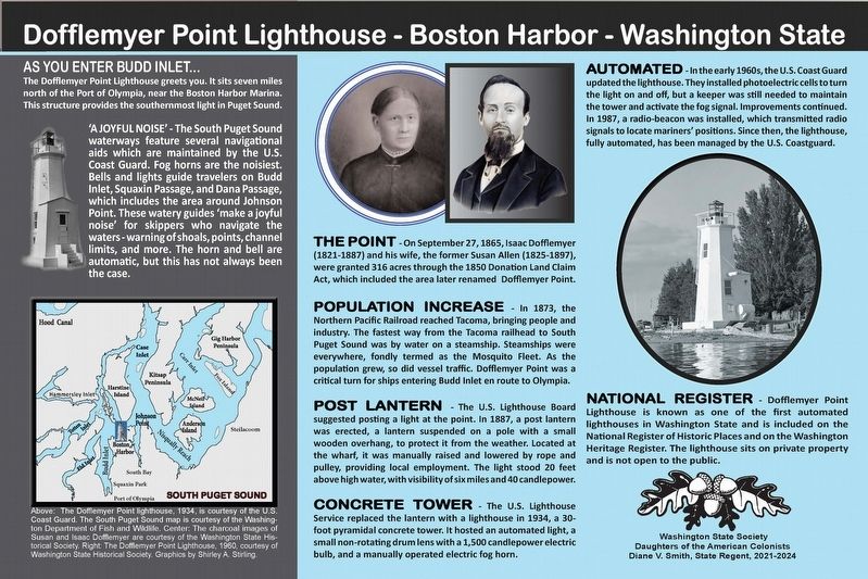 Dofflemyer Point Lighthouse - Boston Harbor - Washington State Marker image. Click for full size.