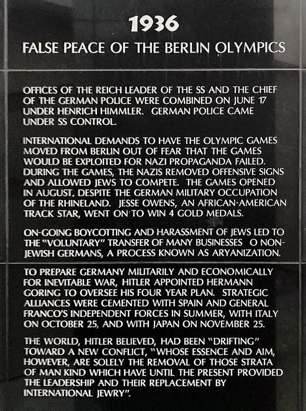 1936: False Peace of The Berlin Olympics Marker. Click for full size. 1936: False Peace of The Berlin Olympics Marker image. Click for full size.