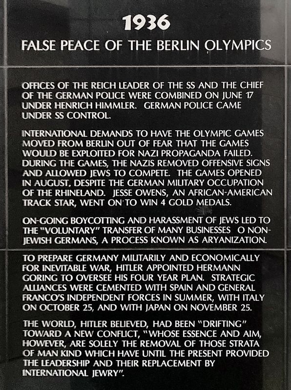 1936: False Peace of The Berlin Olympics Marker image. Click for full size.
