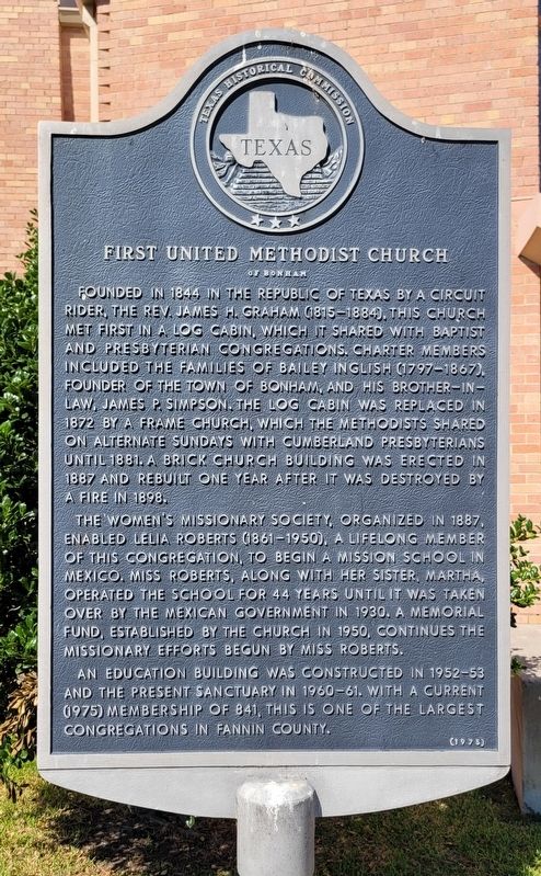 First United Methodist Church of Bonham Marker image. Click for full size.