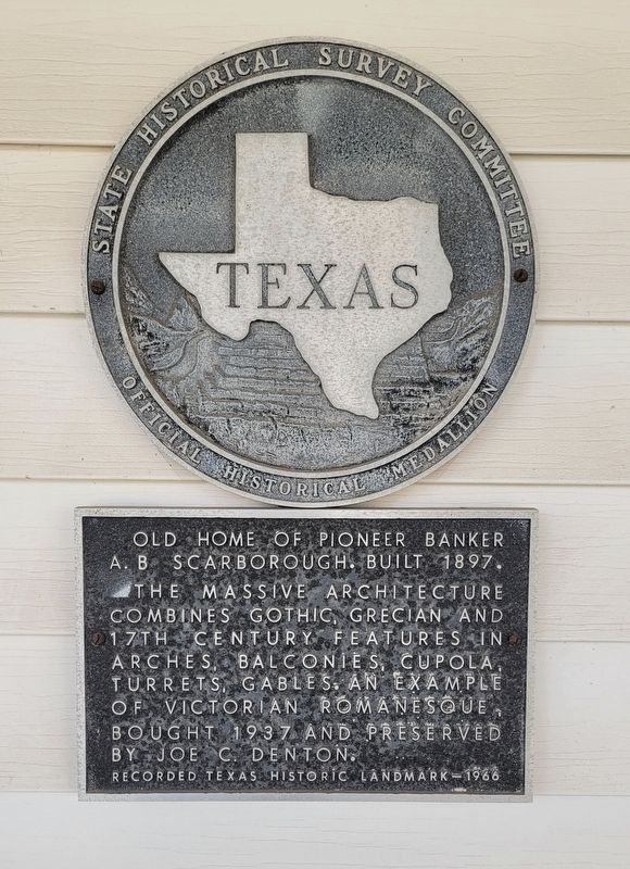 Old Home of Pioneer Banker A.B. Scarborough Marker image. Click for full size.