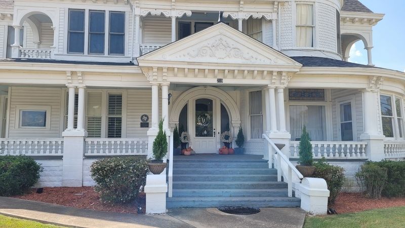 The front porch of the Old Home of Pioneer Banker A.B. Scarborough and Marker image. Click for full size.
