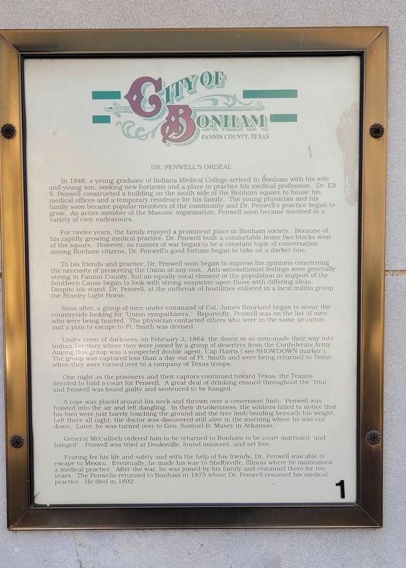 Dr. Penwell's Ordeal Marker image. Click for full size.