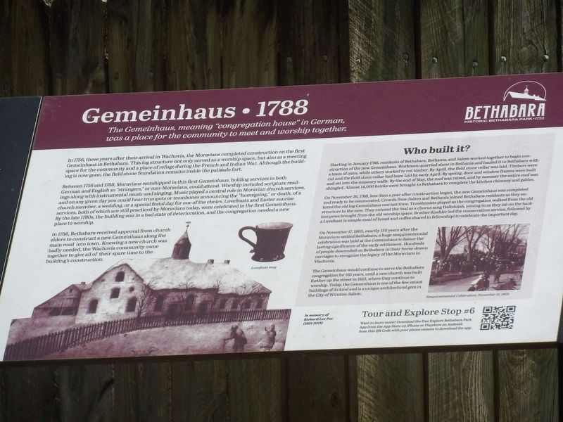 Gemeinhaus  1788 Marker image. Click for full size.