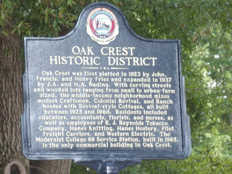 Oak Crest Historic District Marker. Click for more information. Oak Crest Historic District Marker image. Click for more information.