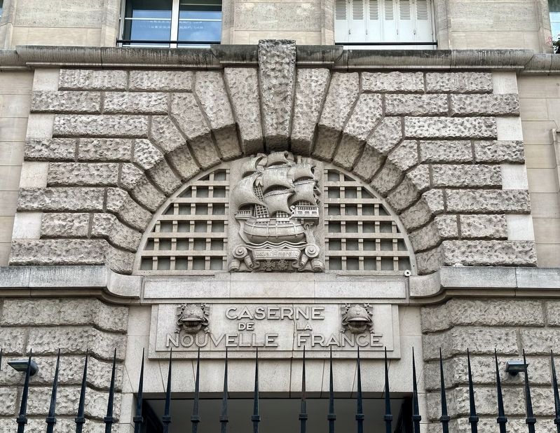 Nouvelle France Barracks - decorative detail above the front entrance image. Click for full size.