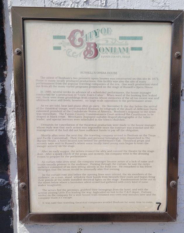Russell's Opera House Marker image. Click for full size.