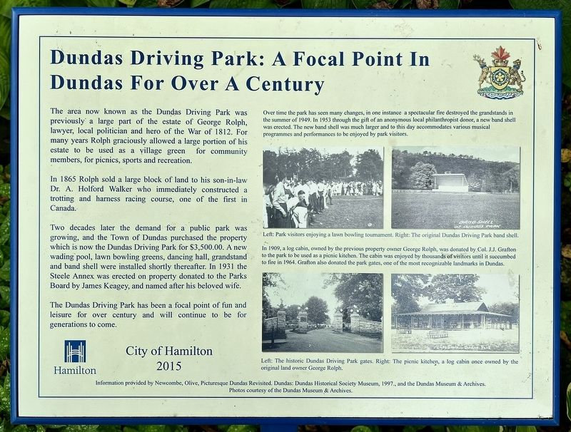 Dundas Driving Park: A Focal Point In Dundas For Over A Century Marker image. Click for full size.