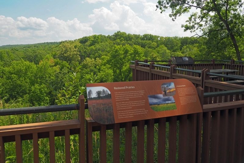 Restored Prairies Marker on the rear deck of the Wild River State Park visitor center. Click for full size. Restored Prairies Marker on the rear deck of the Wild River State Park visitor center image. Click for full size.