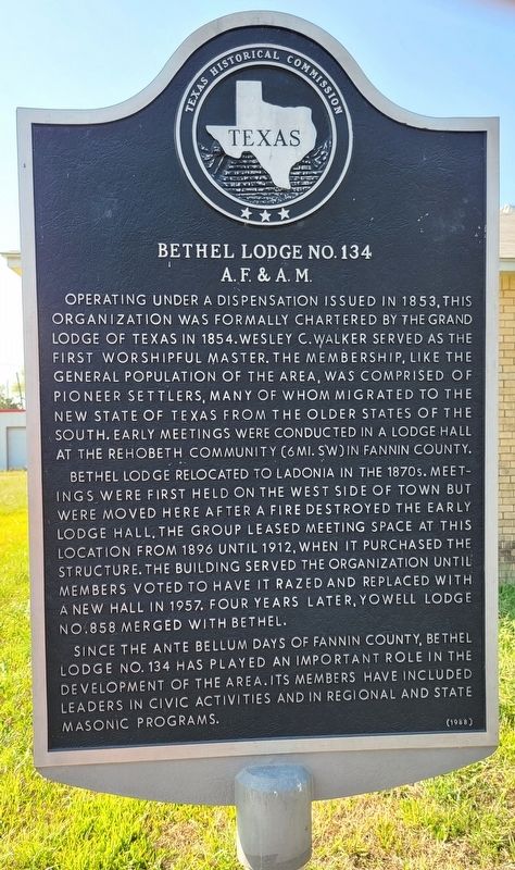 Bethel Lodge No. 134 A.F. & A.M. Marker. Click for full size. Bethel Lodge No. 134 A.F. & A.M. Marker image. Click for full size.