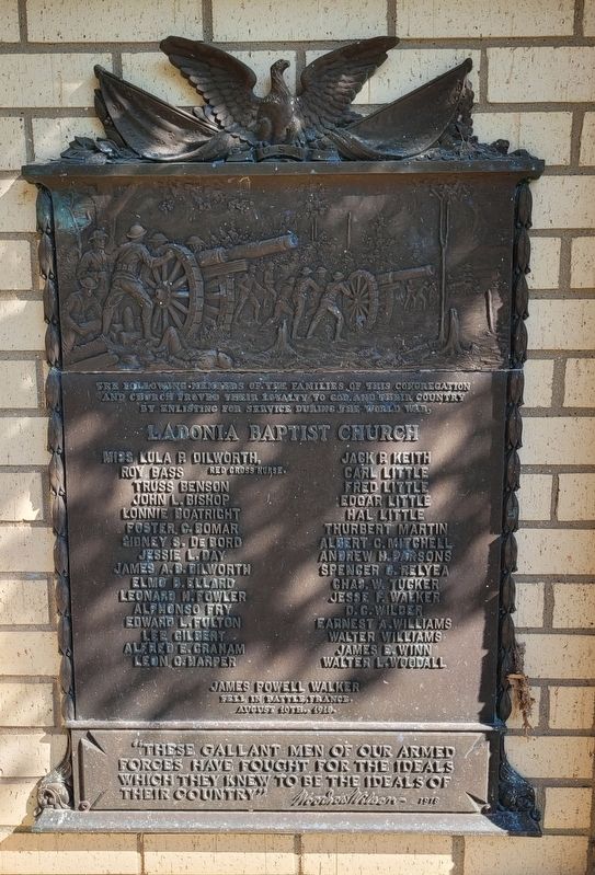 Ladonia Baptist Church World War I Memorial. Click for full size. Ladonia Baptist Church World War I Memorial image. Click for full size.