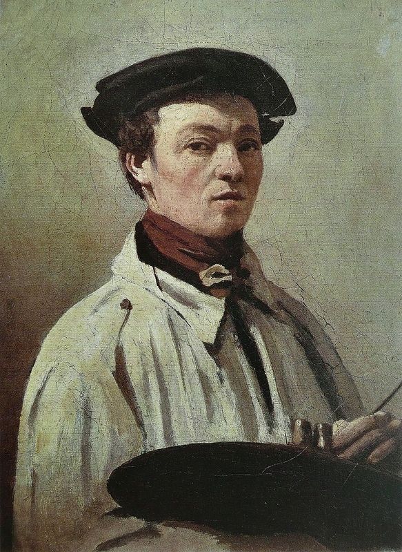 Self-portrait of Jean-Baptiste Camille Corot with palette in hand image. Click for full size.