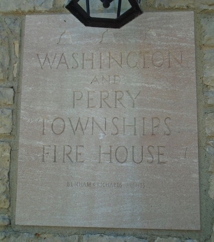Washington and Perry Townships Fire House Name Stone image. Click for full size.