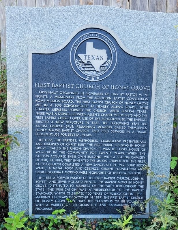 First Baptist Church of Honey Grove Marker image. Click for full size.