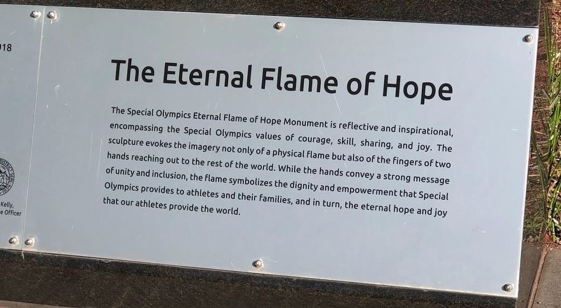 Special Olympics Eternal Flame of Hope, explanation panel. Click for full size. Special Olympics Eternal Flame of Hope, explanation panel image. Click for full size.