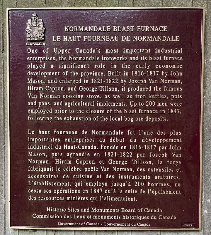 Normandale Blast Furnace/ Le Haut Fourneau de Normandale Marker image. Click for full size.